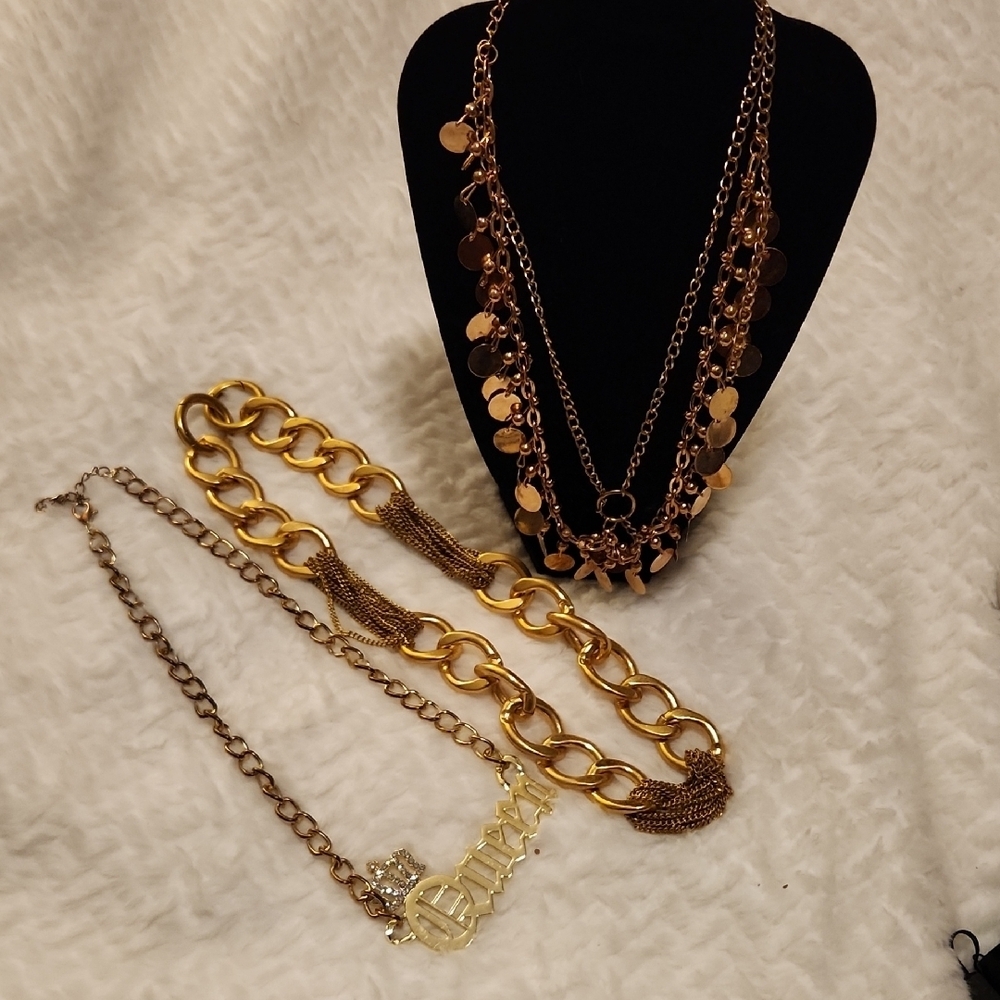 Flashy 3 For 1 Gold-Tone Multichain Women's Necklaces